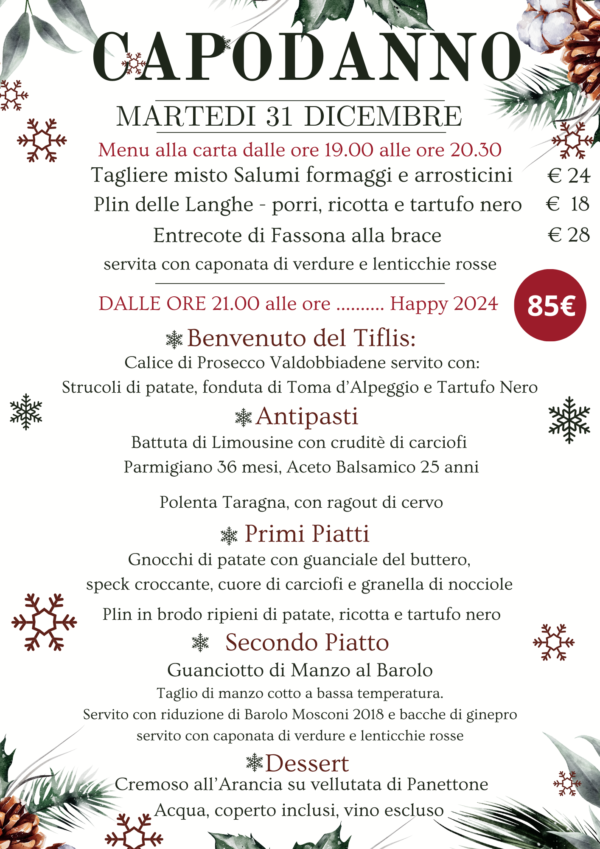 Cenone di Capodanno Tiflis Ristorante Genova